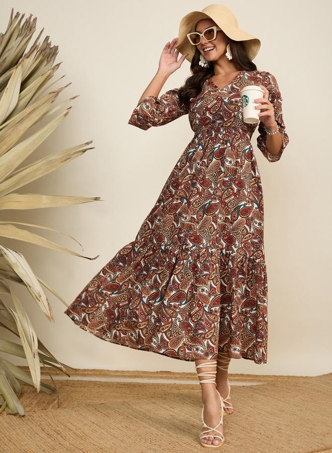 WineRed فستان ميدي مطبوع بنقشة بيزلي - Image 3